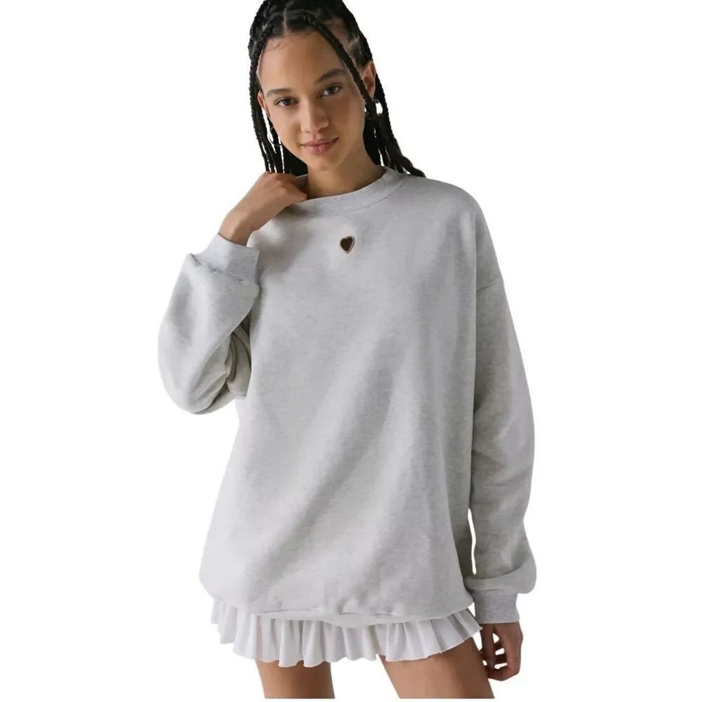 UO Daughter Lessons love heart cutout gray sweatshirt Medium